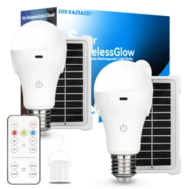Solar & USB Rechargeable Light Bulbs With Remote + Touch Control, 3 Colors & Dimmable, Large Solar Panel 1800mAh Battery Powered Light Bulb, Battery Light Bulbs Indoor For Home Camping Shed