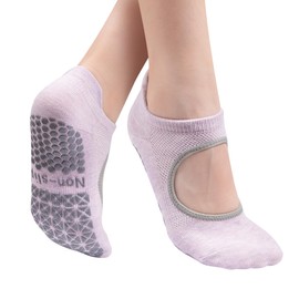 ZenBeya Non Slip Pilates Socks, Open Top Grip Yoga Socks for Women, Round Toe Yoga Slippers for Women, Barre, Ballet, Workout, Yoga, Lagree, Pregnancy, Zumba, Rope Skipping, Purple
