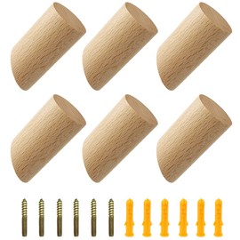 YDHfdc Wood Wall Hooks 6 Pieces Wooden Cylinder Hooks 3x6cm Decorative Hooks Single Organizer Accessories with Screws for Household Accessories, Scarves, Clothes, Hats