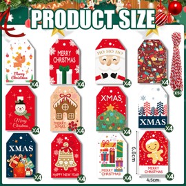 48Pcs Christmas Tags 12 Styles Xmas Gift Tags for Present Hanging Christmas Craft Tags with Hanging Rope for Christmas Presents, Gift Wrapping Decorating