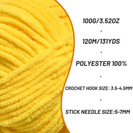 3 paquetes de hilo grueso de chenilla de felpa – hilo de ganchillo suave para ganchillo – hilo de terciopelo para cobijas, manualidades, hilo de Amigurumi esponjoso 300 g / 393 yardas (3 amarillos)