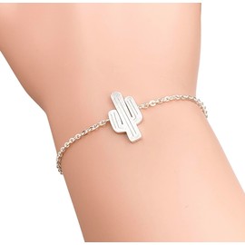 Silver Cactus Link Chain Bracelet (Stainless Steel) Miss Fit Boutique