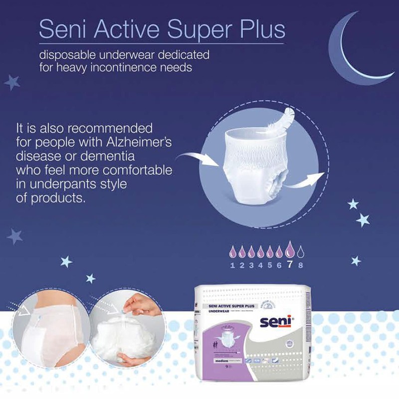 Seni Active Super Plus Unisex Adult Incontinence Underwear, Heavy Absorbency,