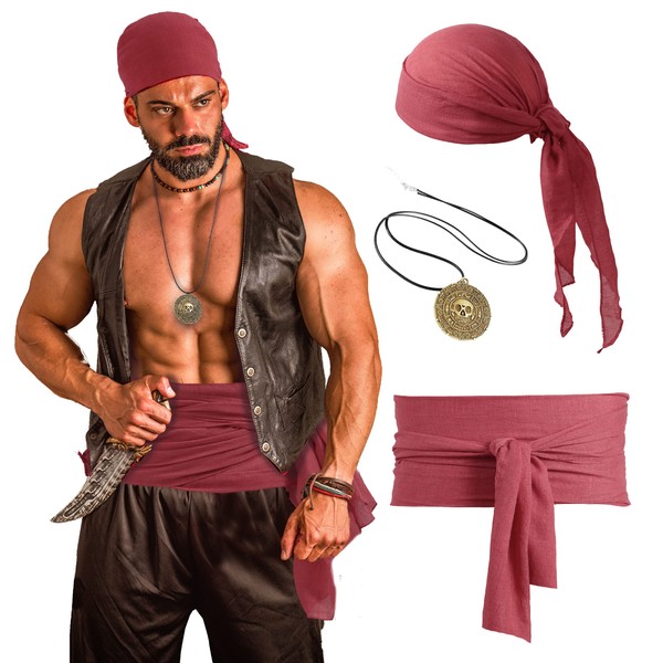 UNKENBO 2023 Red Pirate Head Scarf & Bandana Pirate Jewelry - Pirate Hat Pirate Costume Men for Accessories, Headband, Caribbean merchandise, Cosplay