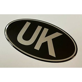 100mm UK Car Oval Gel Domed Sticker Sticker/Decal - Retro - CHROME on BLACK