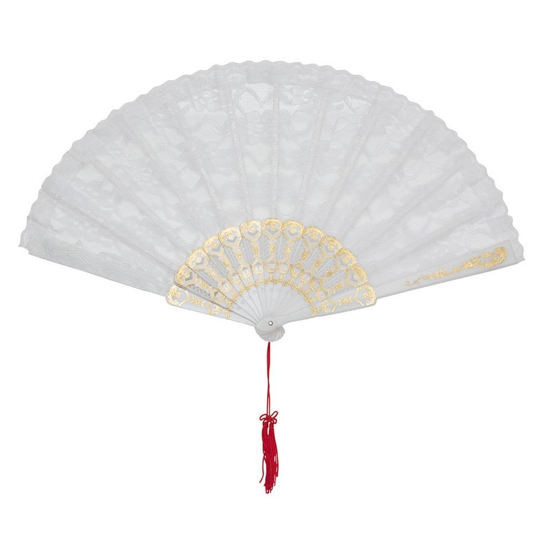 Bristol Novelty BA612 White Lace Fan | 1pc, womens, One