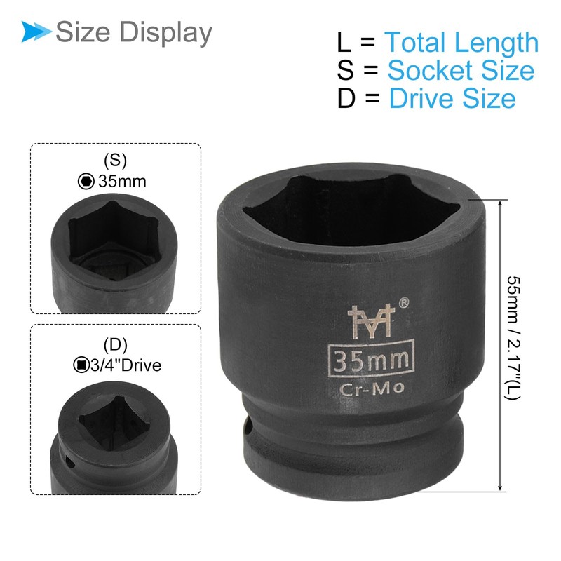 CoCud Shallow Impact Socket 3/4" Drive 35mm Socket Cr-Mo Steel