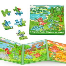 Broytain Magnetic Puzzles for Toddlers 3-5,36 Pieces Dinosaur Toys for Kids,Airplane Car Road Trip Activities for Kids 3 4 5 6 Year Old Travel Toys for Boy Girl,Learning Educational Games Magnet Toys