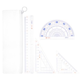 HARFINGTON 4 in 1 Ruler Set 20cm Straight Ruler Protractor Triangle Measuring Tool with Wavy Line for Classrooms Home Office, Transparent