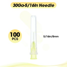 100 Pack 30Ga 5/16 Inch Disposable Injection Needle with Cap for Scientific and Industrial Dispensing, Individually Sealed