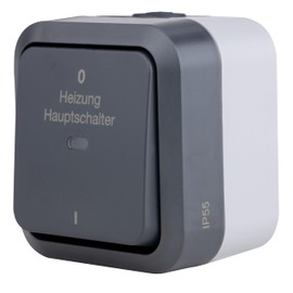 REV 0004720400 AquaStorm Heating Main Switch for Wet Rooms, IP55, Two-Pole, Surface-Mounted, Anthracite