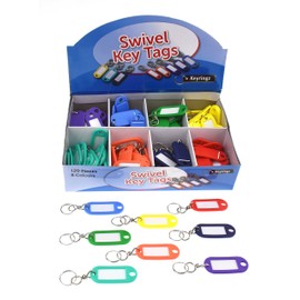 keyringz 120 units Multi Coloured Swivel Key Tags in Counter box