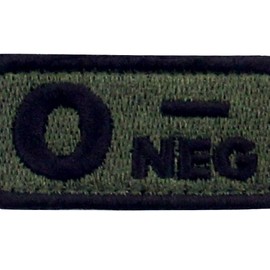 EmbTao Negative Blood Type Tactical O Type Patch Embroidered Morale Applique Fastener Hook & Loop Emblem - Green & Black - 2"x1"