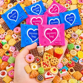 50PCS Mini Resin Food Blind Bags Mystery Bag, Tiny Food Charms Set, Mini Resin Figures Bulk Pack, Dollhouse Mini Toys Surprise Set for Kids Party Favors Mystery Box Classroom Rewards & DIY Crafts