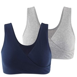 KUCI brasier de lactancia de maternidad inalámbrico de algodón para dormir, Azul Marino+Gris/2pack, XL