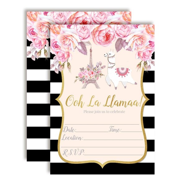 Ooh La Llama Watercolor Floral Llama in Paris Birthday Party
