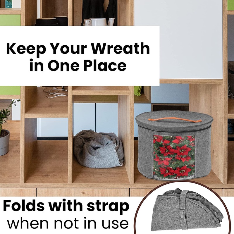 Christmas Wreath Storage Bag,Collapsible Felt Holiday Garland Container with Zipper