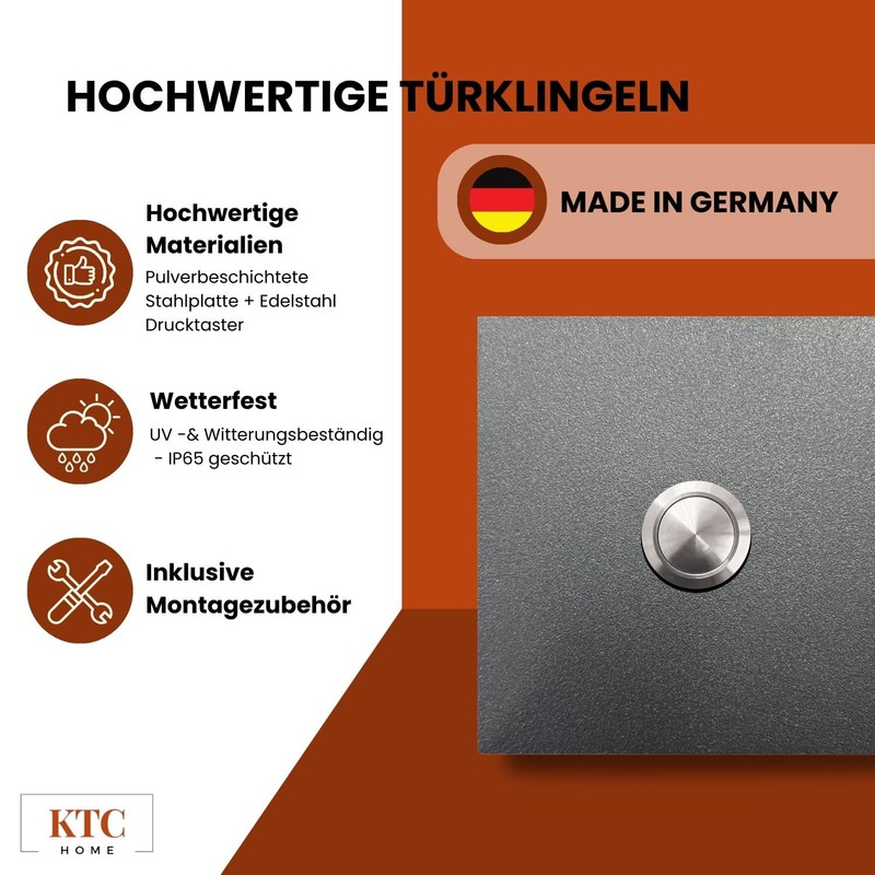 KTC-Home Premium Doorbell Iron Glimmer Curved Push Button 9 x
