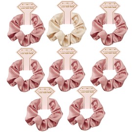 Antetek 8pack Satin Hair Scrunchies for Bridesmaid Proposals, Bachelorette Party Favors - Elastic No Damage Hair Ties Gift Set for Wedding, Birthday, Galentine's Day (Champagne & Rose Gold)