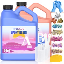 ProKKUV Epoxy Resin Kit, 1Gallon kit Epoxy Resin, Crystal Clear Resin Epoxy Bubble Free Self Leveling Easy Mix 1:1 Resin Kit for Art Resin Casting Resin DIY Jewelry Making, Art Crafts, Wood & Resin