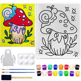 Indigo Art Studio Pre Drawn Canvas Paint Kit for Kids | Stenciled | Art Activity | Mushroom Snail Wall Retro Wall Art | DIY Birthday Gift & Sip and Paint With Twist Party… (11x14 Inches)