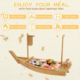 Bamboo Sushi Boat Serving Tray, Sushi Plate for Restaurant Plates Commercial, Extra Large Sushi Plates Sushi Boat Sashimi Serving Platter for Restaurant or Catering Service, 28*9.8*2.6in