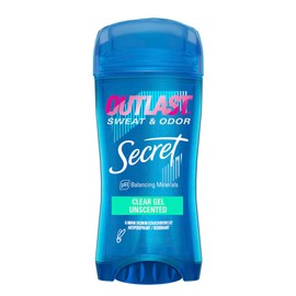 Secret Outlast Antiperspirant Deodorant for Women, 72hr Sweat & Odor Protection, PH Balancing Minerals, Clear Gel, Unscented, 2.6 oz