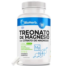 BioHerb® | L-Treonato de Magnesio + Citrato de Magnesio Al 12% Mag Elemental de Maxima Absorcion con 180 Cápsulas (Para 180 Días) Memoria, Enfoque y C