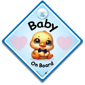Baby on Board Car Sign with Suction Cup, 14 x 14 cm, Duck Design, Blue