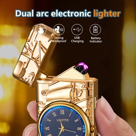 GADATOP Encendedor de dragón, encendedor de plasma, encendedor de arco eléctrico, encendedor USB, encendedor multifuncional, encendedor a prueba de viento, encendedor de moda, encendedor de metal luminoso, esfera de reloj real, iluminación LED (vela dora