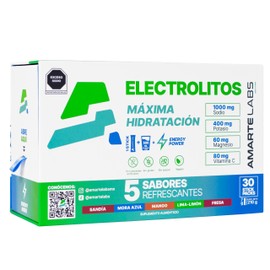 Electrolitos con Sodio, Potasio y Magnesio Amarte Labs | 30 Sobres de 7 g c/u = 210 g Totales | 5 Sabores Surtidos | Sin Azúcar | Keto y Vegano