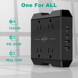 Power Strip with USB Ports, AiJoy 5 ft Ultra Extension Cord with 4 Outlets(2.2 in) and 4 USB Ports(2 USB-C) 20W Desk Power Strip for Cruise Ship Travel, Office Supplies, Home Dorm Room Essentials