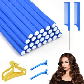 WEFHEF Pack of 40 Hair Curlers Without Heat Flexible Papilot Curling Irons Curlers Overnight for Girls Foam Hair Blue