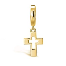 CHAMOON Charm 925 Sterling Silver Gold-Plated Gold Jewellery Pendant for Women Leather Bracelets, Sterling Silver, cross