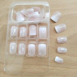 Xenophoer Press on Nails Short Square Ombre Acrylic Nails,Short Fake Nails Glue on, Light Pink Nails Press ons,White Floral False Nails Press on,Stick on Nails for Women and Girls 24Pcs