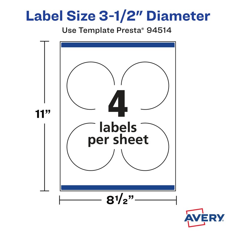 Avery Matte White Round Labels with Sure Feed, 3.5" diameter,
