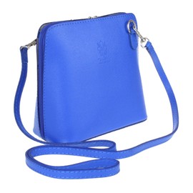 Girly Handbags Womens Small Vera Pelle Genuine Leather Handbag Rigid Cross Body Shoulder Bag Real Italian Metallic Mini Strap Texture Royal Blue