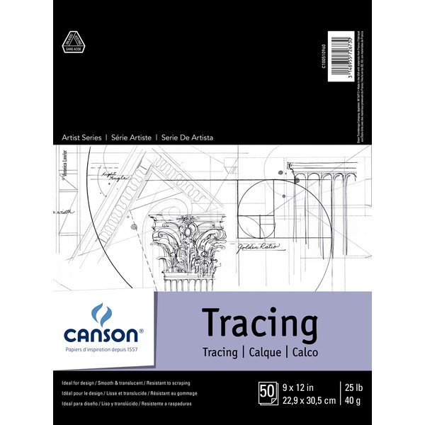 Canson Foundation Tracing Paper Pad for Ink, Pencil and Markers, Fold Over, 25 Pound, 9 x 12 Inch, 50 Sheets