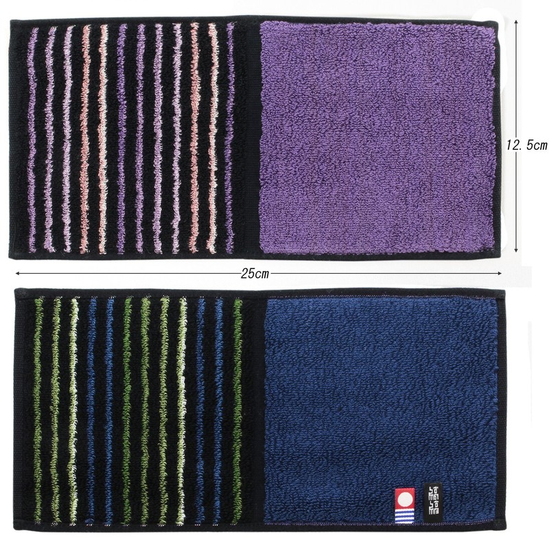 田中産業 今治タオル ハンカチ 縞縞×ゴールドパール ハーフ タオル 04紫紅×藍緑