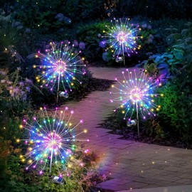 colcutee 4 Pack Solar Firework Lights 200 LED Create Magical Nights, Waterproof Starburst Fairy Lights for Garden Yard Patio Christmas Romantic Wedding Party Decor(Color)