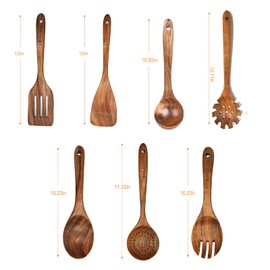 Wooden Spoons for Cooking, 7 Pieces, Wooden Utensils for Cooking, Kitchen Utensils Set, Wooden Cooking Utensils, Wooden Spatulas for Cooking