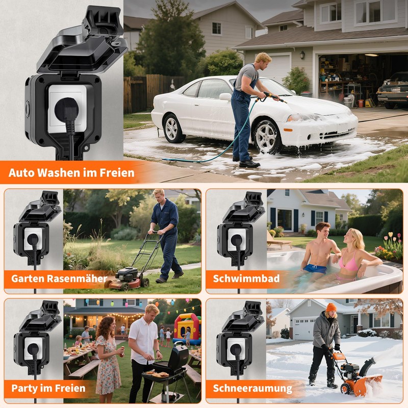 Vonsera Outdoor Socket Waterproof IP66, 1-Way Outdoor Socket Waterproof with