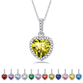 Bestyle 925 Sterling Silver Infinite Birthstone Heart Crystal Pendants August Peridot Necklace, Dainty Love Statement Heart Necklace, Birthday/Valentines for Women/