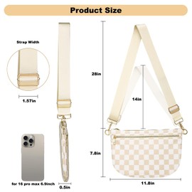 Checkered Crossbody Bags for Women Bum Bag Sling Shoulder Belt Purse Fanny Waist Pack for Travel (Beige)