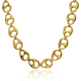 Waterproof 18K Gold Plated Stainless Steel Chunky Chain Big Pig Nose Oval Link Necklace Bracelet Earring Set