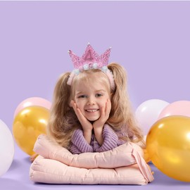 Leixi 4th Birthday Decoration for Girl,Pink Headband & Sash Set for Girl,Birthday Flower Princess Crown Headband for Outfit (Pink 4)