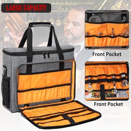 OUUTMEE Bartender Bag, Bartender Kit Travel Bag for Cocktail Shaker Set, Portable Carrying Case with Compartments for Wine Bottles, for Travel Home Indoor Outdoor Party(Bag Without Tools)