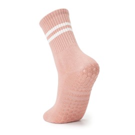 Lacholin Yoga Socks with Grips for Women, Cotton Mid-tube Crew Grippy Socks Non Slip Grip Socks for Yoga, Pilates, Barre, Dance, Ballet, Workouts - 1 Pairs - Pink