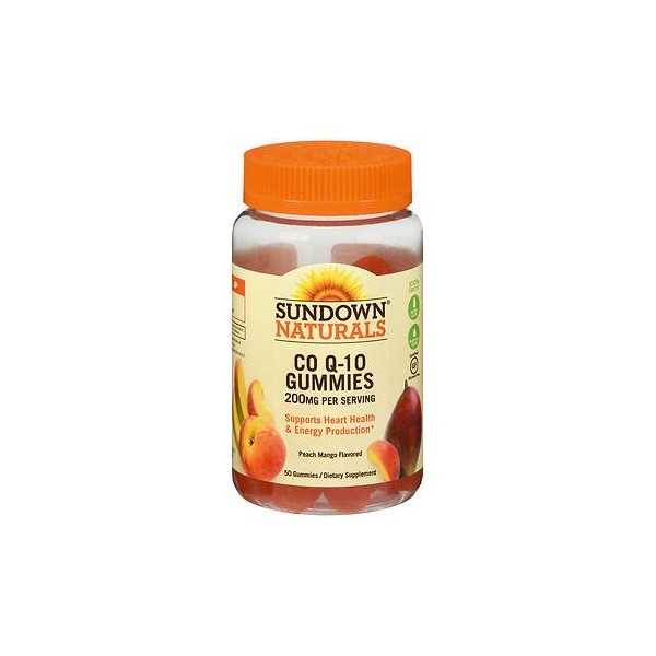 Sundown Naturals Co Q-10 200 mg gomitas sabor a mango melocotón – 50 ct, paquete de 3