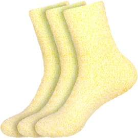BambooMN - Calcetines suaves de plumas cálidas para mujer, 3 pares, Amarillo, 10-13